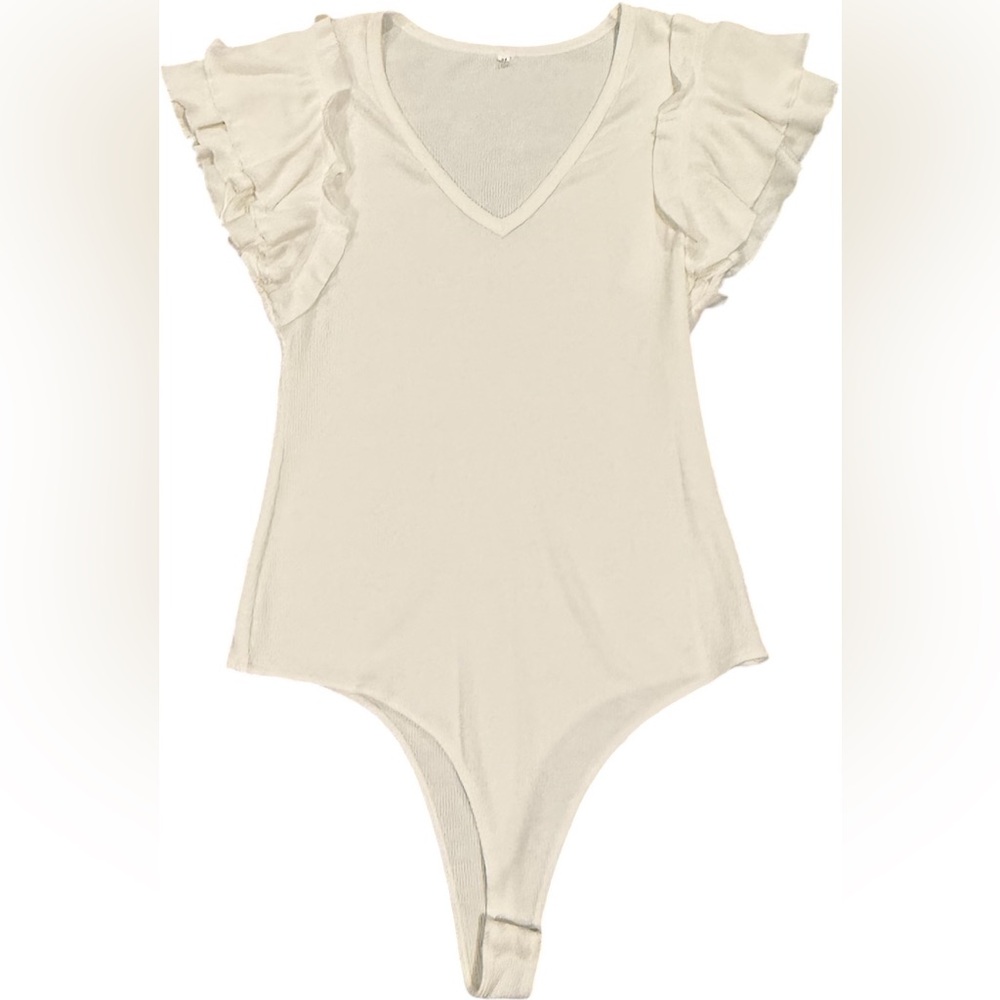 Women’s White Bodysuit with Ruffled Sleeves